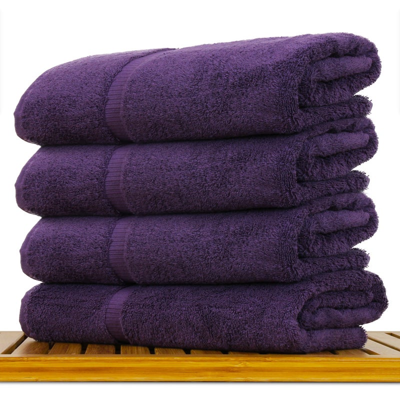 BC BARE COTTON Luxury Hotel & Spa Collection Highly Absorbent, Quick Dry 100% Turkish Cotton 700 GSM, Eco Friendly Towel, for Bathroom Dobby Border Soft Bath Towel Set 27 X 54 -Plum, Bath Towels - Set of 4 - Image 3